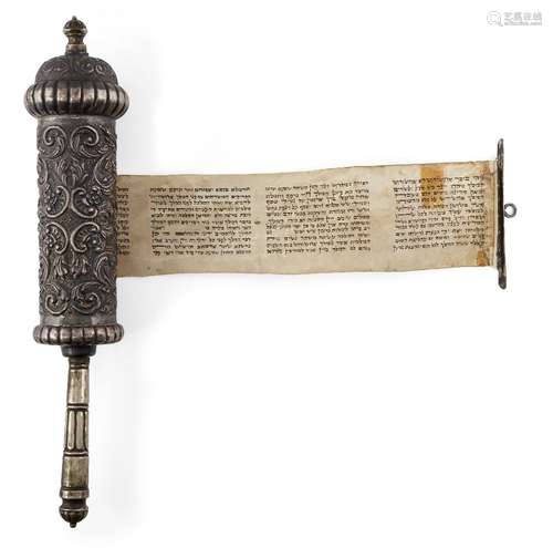 A silver cased Esther scroll, megillah, apparently unmarked, probably central Europe, late 19th