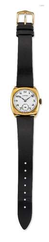 An 18ct gold wristwatch by Vertex, the white enamel circular dial with Arabic numerals and