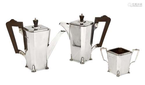 A three-piece silver café-au-lait set, Birmingham, c.1933, William Lister & Sons, each piece of