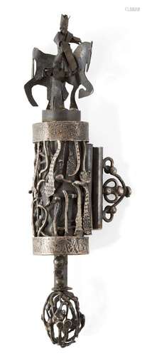 A modern silver cased HaMelech Esther scroll, megillah, by Jackson Lipshitz, New York, c.1980, the