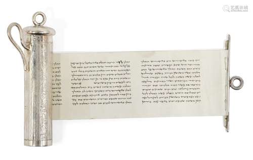 An unusual Austrian silver cased Ha-Melech miniature Esther scroll, megillah, Vienna, c.1900,