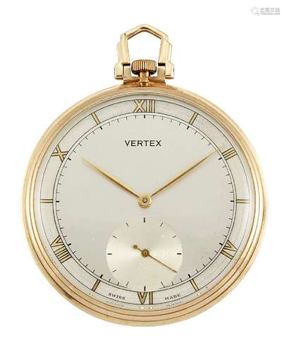 A 9ct gold open-face dress pocket watch, by Vertex, the silvered dial with Roman gilt numerals,