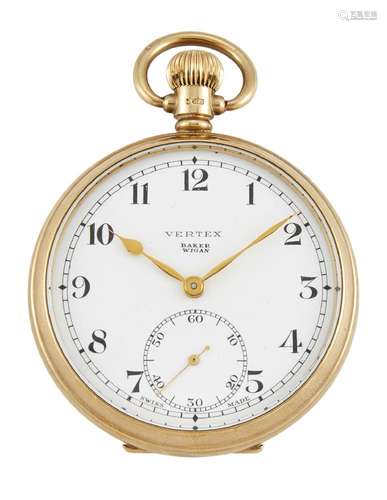 A 9ct gold open-face pocket watch, the white enamel dial with Arabic numerals, subsidiary dial for