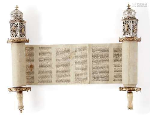 A 19th century Italian Sefer Torah in an associated small 20th century arc, the latter apparently