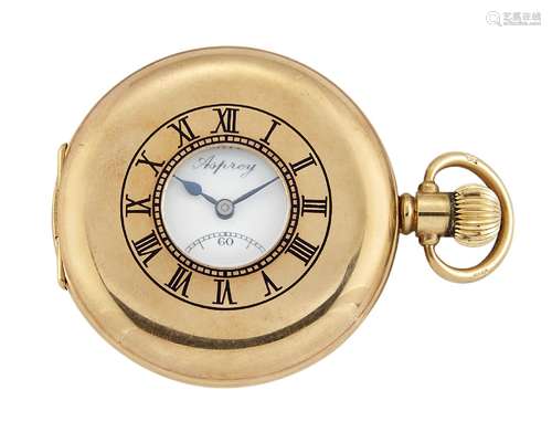 A 9ct gold demi hunter pocket watch, the white enamel dial with Roman numerals and subsidiary dial