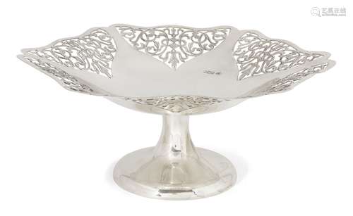 A silver tazza, Sheffield, c.1937, Viners Ltd, the shaped edge to pierced foliate sides and plain