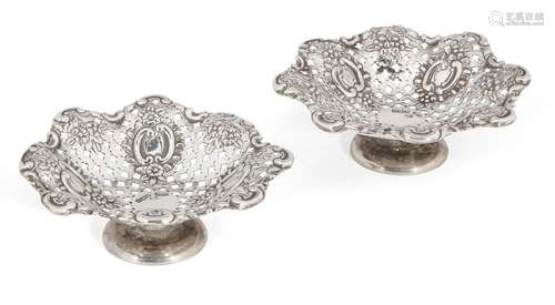 A pair of small Victorian silver bonbon dishes, Sheffield, c.1893, James Dixon & Sons Ltd., each