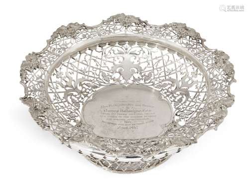 A large pierced silver presentation bowl, Sheffield, c.1917, James Dixon & Sons., retailed by