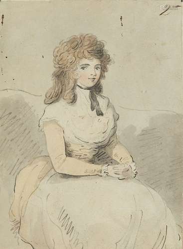 John Nixon, British c.1750-1818- Portrait of a lady seated three-quarter length turned to the right;