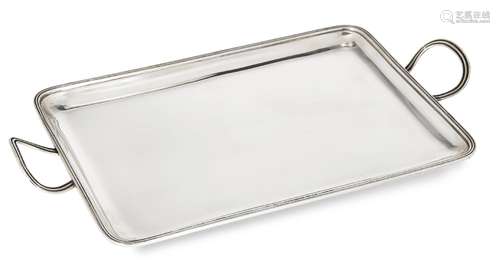 A small silver tray, by Asprey, London, c.1919, of plain rectangular form with reeded border and