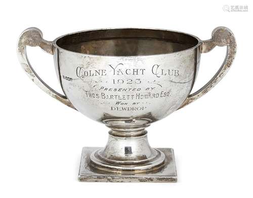 A twin-handled silver trophy cup, Sheffield, c.1921, James Deakin & Sons, raised on a square foot,