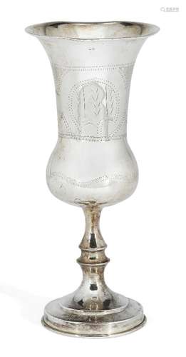 A silver Kiddush cup, London, c.1921, Joseph Zweig, of thistle form with knopped stem and bright-cut