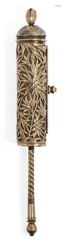 A rare Chinese export silver gilt Esther scroll case, by Wang Hing, Hong Kong, c.1900, (lacking