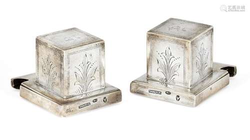 A pair of late 19th century Polish silver Tefillin cases (phylacteries), Warsaw, maker's mark