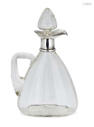 A silver mounted oval glass decanter, Chester, c.1909, Grey & Co., of flattened oval form, with