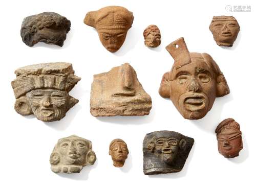 Eleven various pre-Columbian pottery head fragments, from Ecuador, Manabi /Bahia and Mantena,