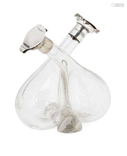 A silver mounted oil and vinegar dispenser, Birmingham, c.1904, John Grinsell & Sons, the bulbous