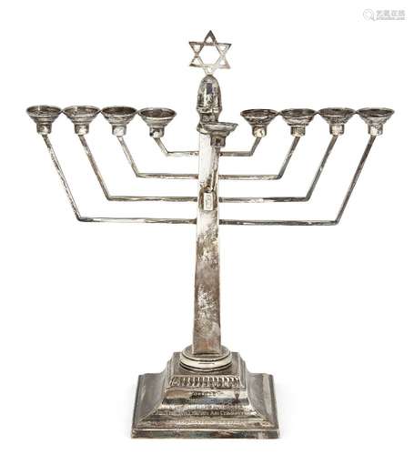 A silver menorah with Star of David finial, London, c.1971, A. Taite & Sons Ltd., the angular