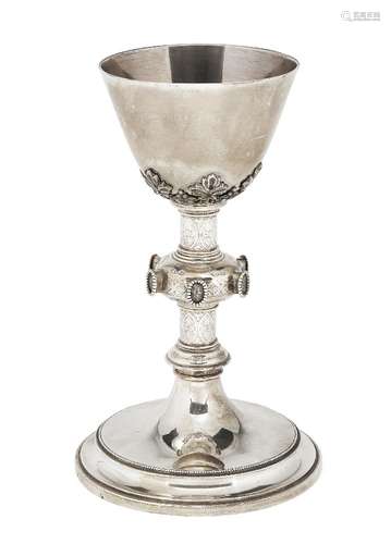 A French silver chalice, with French export mark for 1840-1879, maker's mark VF, the base of the cup