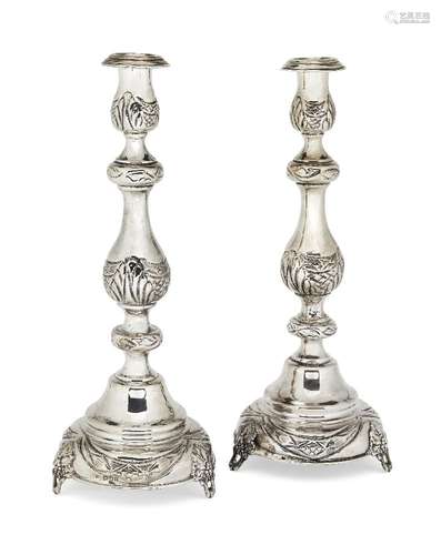 A pair of silver Sabbath candlesticks , London, c.1918, maker's mark SW sans serif in oblong