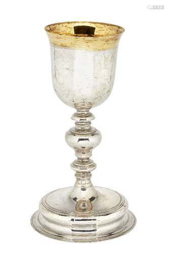 A large silver goblet, possibly French, maker's mark EG within scalloped lozenge, the cup with