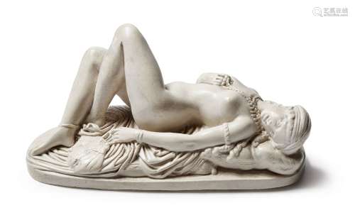 After Jean-Jacques Pradier, French, 1790-1852, Odalisque couchée, painted plaster maquette, the