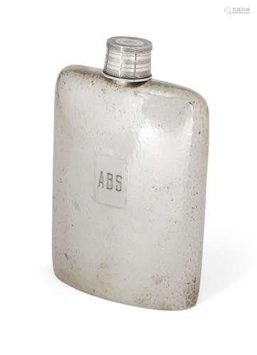 A large American silver hipflask, the base stamped Napier, sterling, the flask decorated with