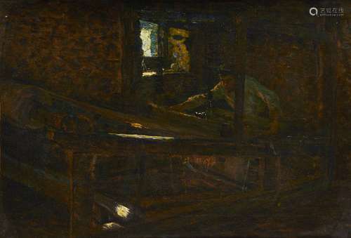 George Sherwood Hunter RBA, Scottish 1850-1919- A Weaver at Nizon, Pont Aven; oil on canvas,