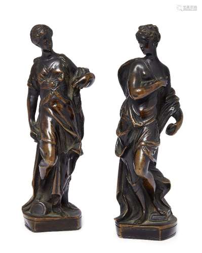 A pair of Italian bronze female figures, after Tiziano Aspetti, 18th/19th century, each in