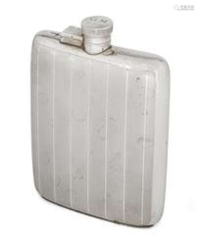 A silver hipflask with striated engine turned pattern, Birmingham, c.1935, William Neale, of