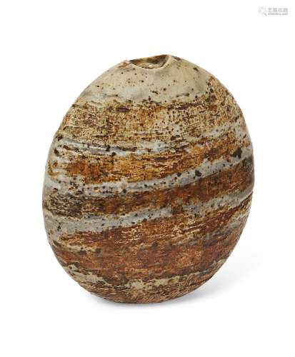 Alan Wallwork (1931-2019), a stoneware pebble vase Incised potters monogram ‘AW’ Elliptical form