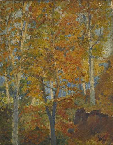 European School, late 19th/early 20th century- View of woodland in autumn; oil on canvas, signed