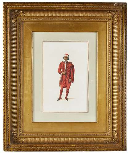 An Algerian, European school, late 19th century, depicted standing wearing red trousers, jacket