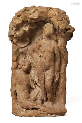 Alfred Jean Halou, French, 1875-1939, a terracotta model of two figures, one standing, the other