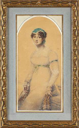 Attributed to Henry Edridge, British 1768-1821- Portrait of a lady, standing three-quarter length