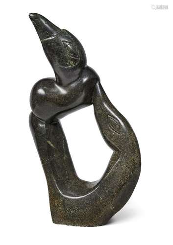 A Shona Tribe Bantu green hardstone sculpture of a bird, attributed to Henry Munyaradzi, late 20th