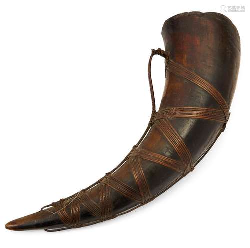 A Chang Naga Mithun horn rice beer drinking horn, Nagaland, India, early 20th century, 46cm long