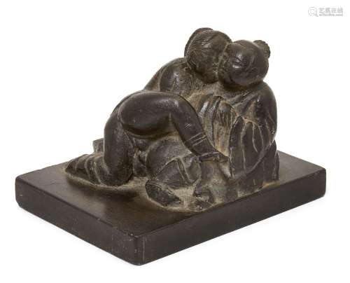 A Japanese composite shunga figure group, early 20th century, modelled as an amorous couple, 17.