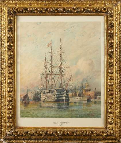 After William Edward Atkins, British 1842-1910- H.M.S. VICTORY. Proud of thy Station, Pride of the