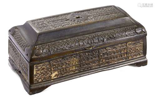 A bronze betel box, Southeast Asia, 16th century, of rectangular form on four bracket feet,