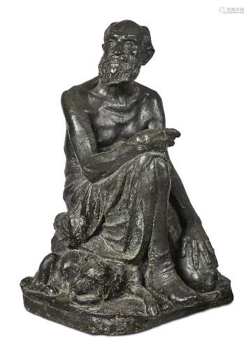 Enoch 'Enrico' Henryk Glicenstein, Polish, 1870-1942, The Prophet, 1919, bronze, the seated figure