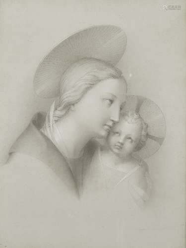 Raffaello Bonaiuti, Italian act. c.1850- The Madonna and Child; pen and grey ink and wash heightened