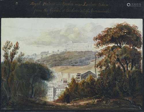 European School, mid-19th century- Royal Palace of Ajuda near Lisbon taken from the Garden of the