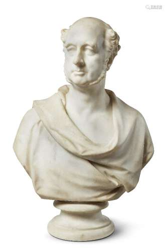 William Behnes, English, 1795-1864, a white marble portrait bust of a gentleman, dated 1844,