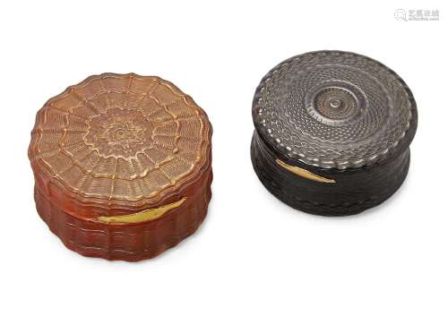 Two gold-mounted engine-turned tortoiseshell boxes, English or French, late 18th century, each