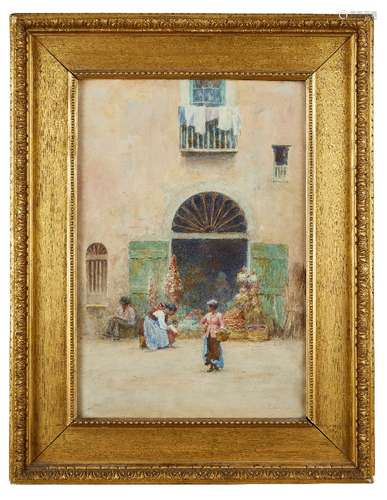 Charles Nathaniel Worsley, British 1850-1923- Fruit Shop, Amalfi; watercolour, signed, 50x33.5cm.