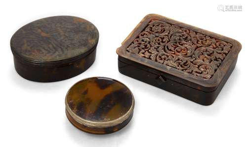 A group of three tortoiseshell dressing table boxes, late 19th/early 20th century, comprising: a