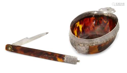 A Dutch tortoiseshell quill cutter, dated 1675, with while-metal mounts, inscribed P A Goedhuis,
