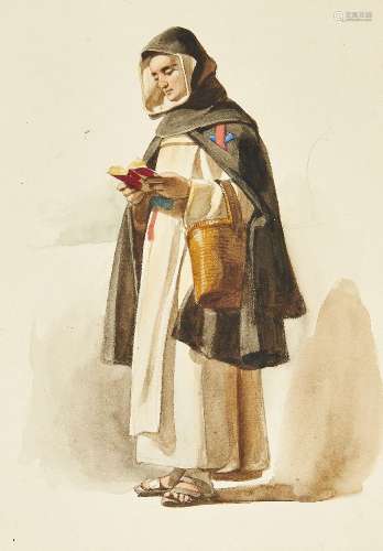 John Frederick Lewis RA, British 1805-1876- Trinitarian Monk, c.1835; watercolour, bears pencil