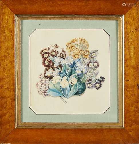 British School, early-mid-19th century- Botanical studies; watercolours, a pair, ea. in octagonal
